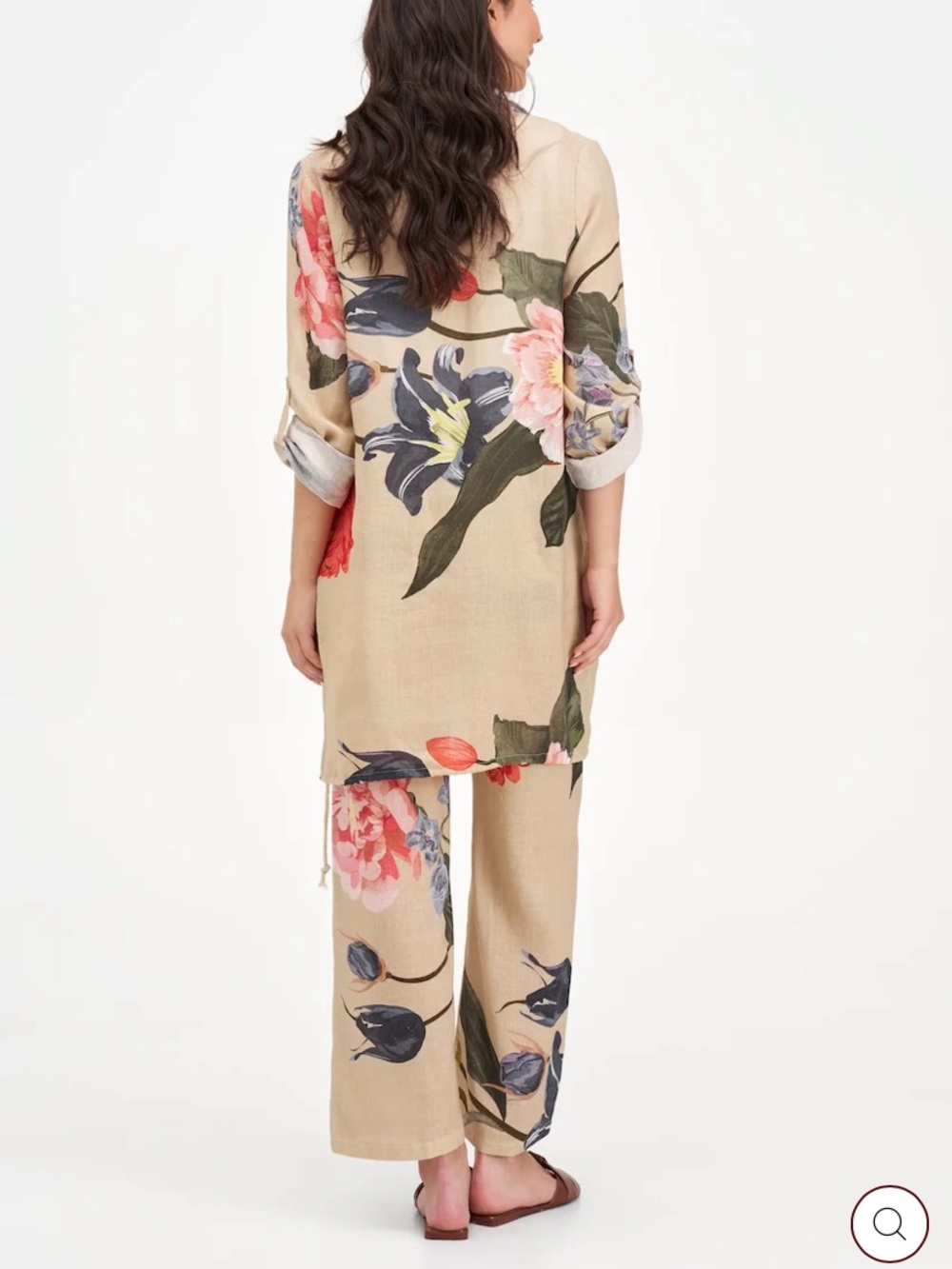 Floral Lightweight Linen blend Duster - Oat and Pink Floral - Picture 4 of 7